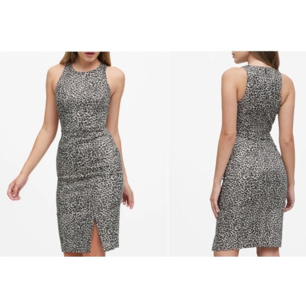 Banana Republic Women's Size 10 Dress Metallic Snow Leopard Midi Sheath Bodycon